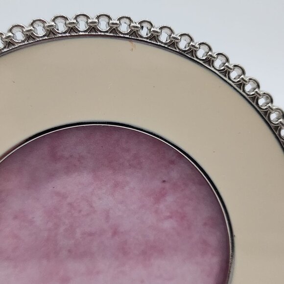 Cat Themed Round Photo Frame With Rhinestone Accents & Cream Enamel Finish - Picture 3 of 8